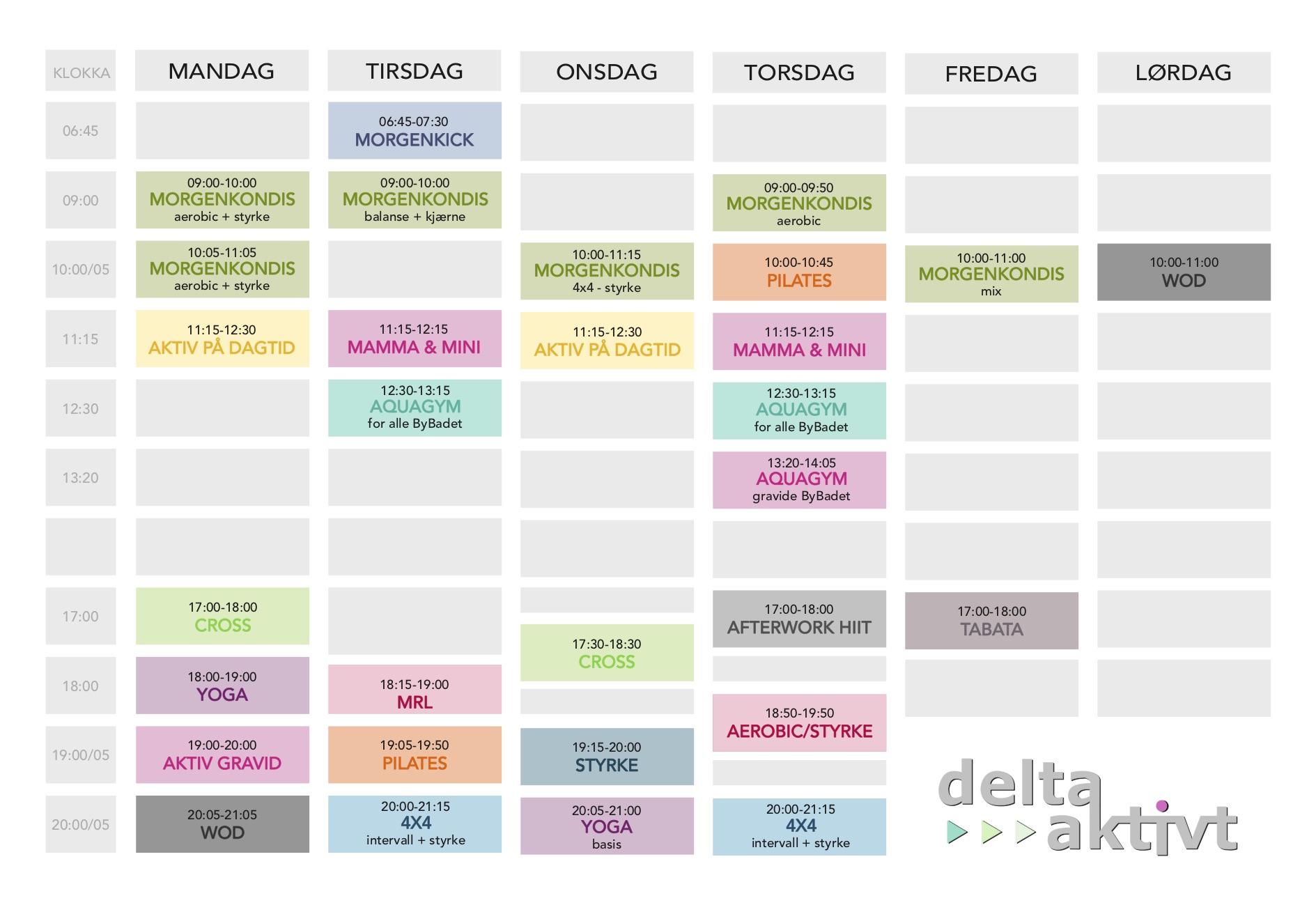 DELTA AKTIVT timeplan høst 2023 Kortshop style